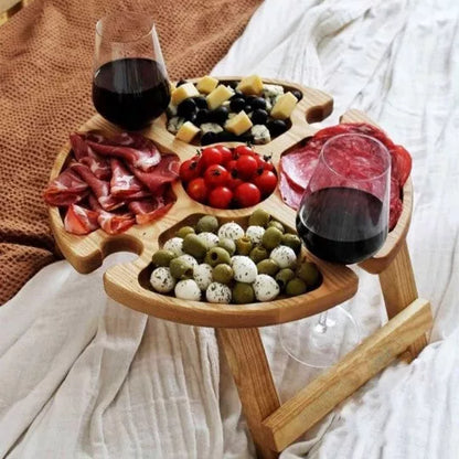 Portable foldable small wooden table for outdoor wine and snacks