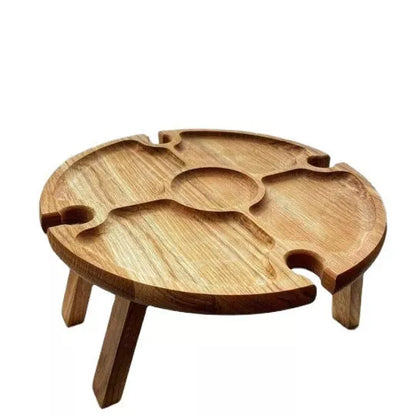 Portable foldable small wooden table for outdoor wine and snacks