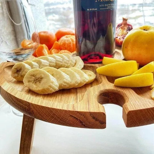 Portable foldable small wooden table for outdoor wine and snacks