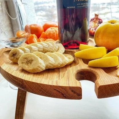 Portable foldable small wooden table for outdoor wine and snacks