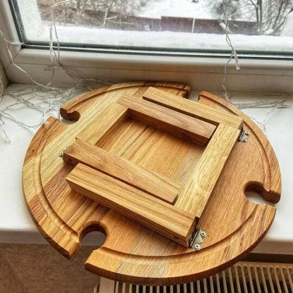 Portable foldable small wooden table for outdoor wine and snacks