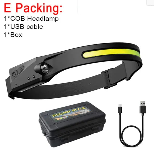 Black silicone induction running and fishing light with touch switch and silicone strap