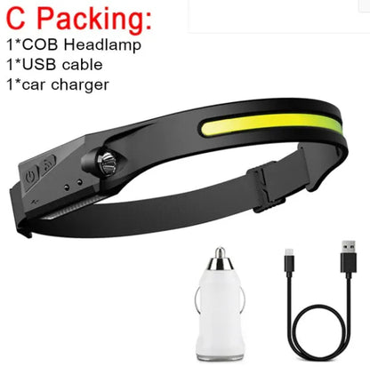 Black silicone induction running and fishing light with touch switch and silicone strap
