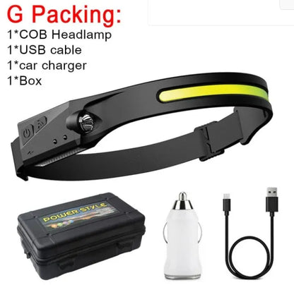 Black silicone induction running and fishing light with touch switch and silicone strap