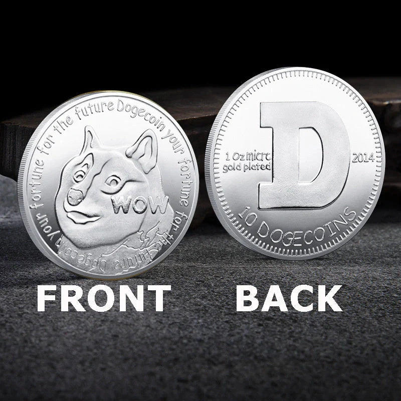 Gold Plated Dogecoin Commemorative Coin featuring a cute dog pattern, perfect for collectors and crypto enthusiasts.