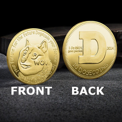 Gold Plated Dogecoin Commemorative Coin featuring a cute dog pattern, perfect for collectors and crypto enthusiasts.