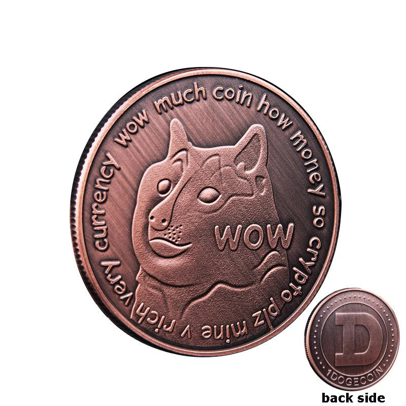 Gold Plated Dogecoin Commemorative Coin featuring a cute dog pattern, perfect for collectors and crypto enthusiasts.