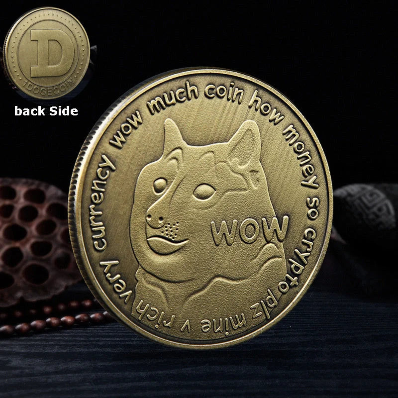 Gold Plated Dogecoin Commemorative Coin featuring a cute dog pattern, perfect for collectors and crypto enthusiasts.