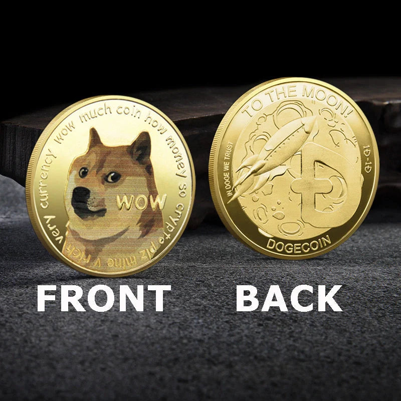 Gold Plated Dogecoin Commemorative Coin featuring a cute dog pattern, perfect for collectors and crypto enthusiasts.
