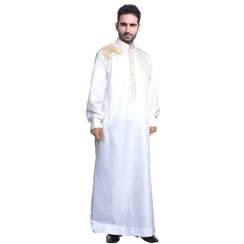 Men's Middle Eastern Arab Robe Cotton-Blend Long Traditional Thobe for Daily Wear in White, Dark Grey, Silver Grey, Wine Red or Camel, Sizes S to XXXL