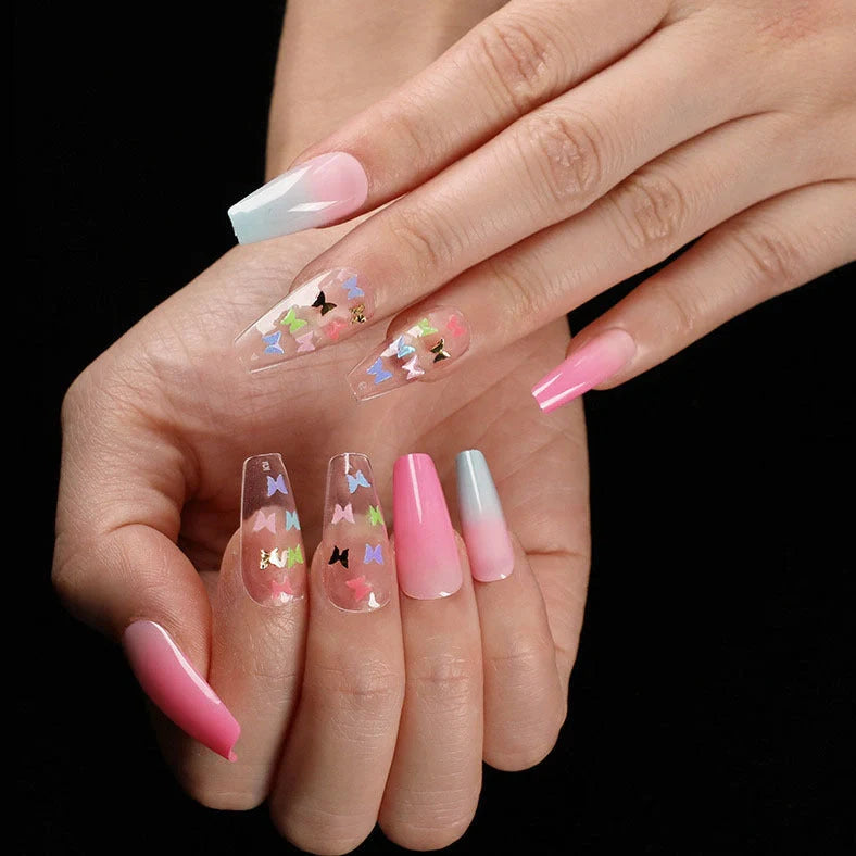 Set of 24 fake nails with nail art tool, showing colours A1 to A46, dimensions 13.5x6.8x1.2 cm