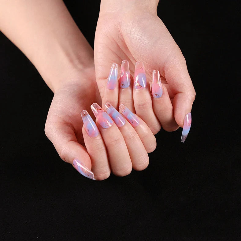 Set of 24 fake nails with nail art tool, showing colours A1 to A46, dimensions 13.5x6.8x1.2 cm
