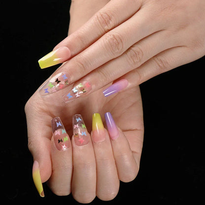Set of 24 fake nails with nail art tool, showing colours A1 to A46, dimensions 13.5x6.8x1.2 cm