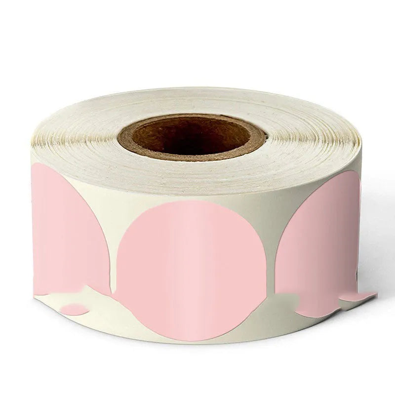 Colour marker sticker roll paper showing round stickers in nine different colours on roll format