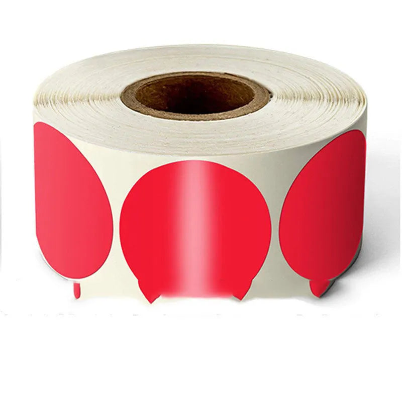 Colour marker sticker roll paper showing round stickers in nine different colours on roll format