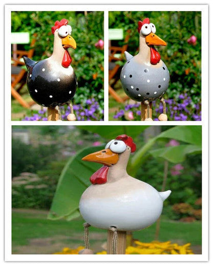 Charming hen and rooster ornaments made of durable resin with vibrant colours and intricate details for elegant garden decor