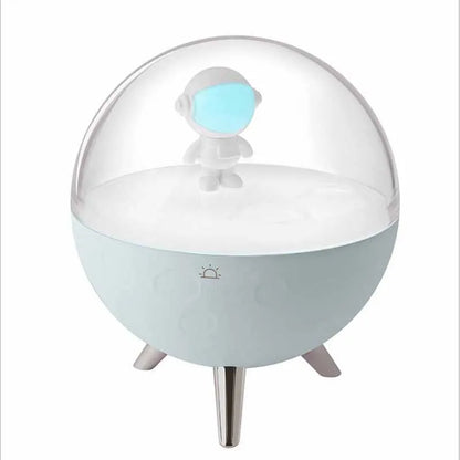 A modern simple style USB-powered cartoon LED night light showing white and blue light colour options.