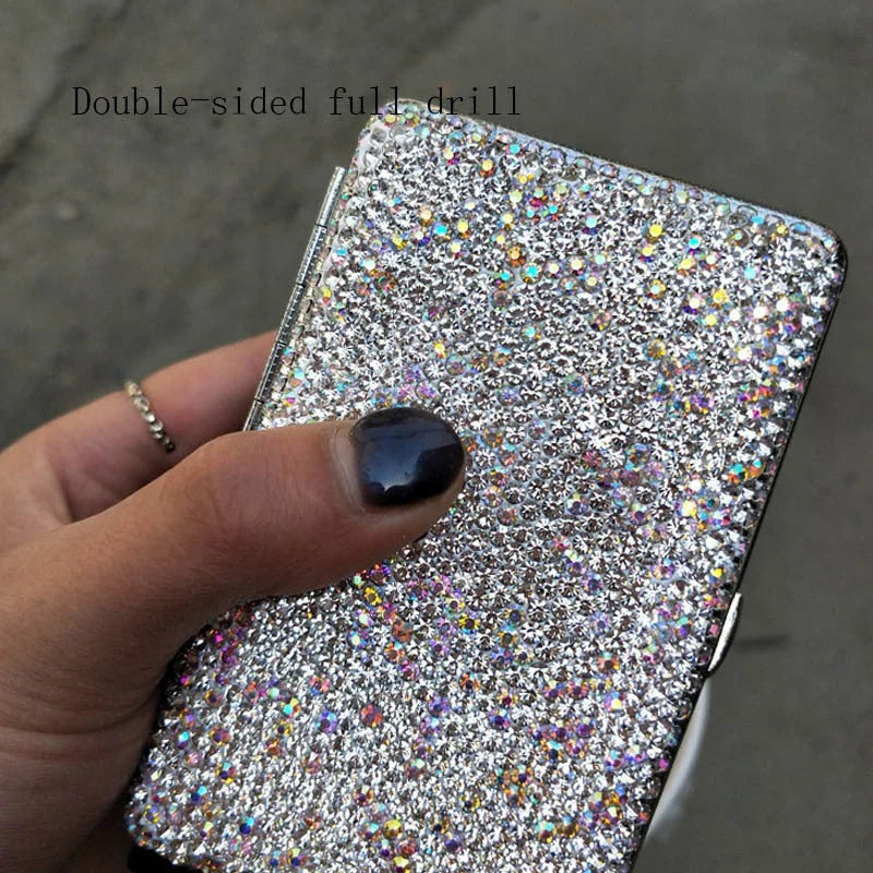 Creative Handmade Diamond Ladies Cigarette Case in white with rhinestone detailing