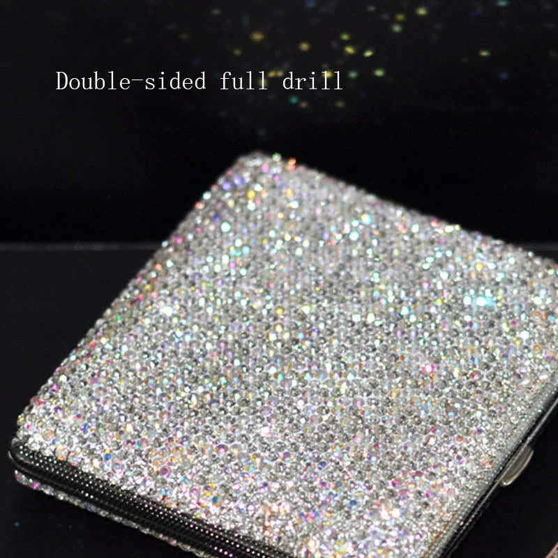 Creative Handmade Diamond Ladies Cigarette Case in white with rhinestone detailing
