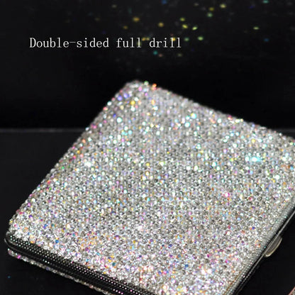 Creative Handmade Diamond Ladies Cigarette Case in white with rhinestone detailing