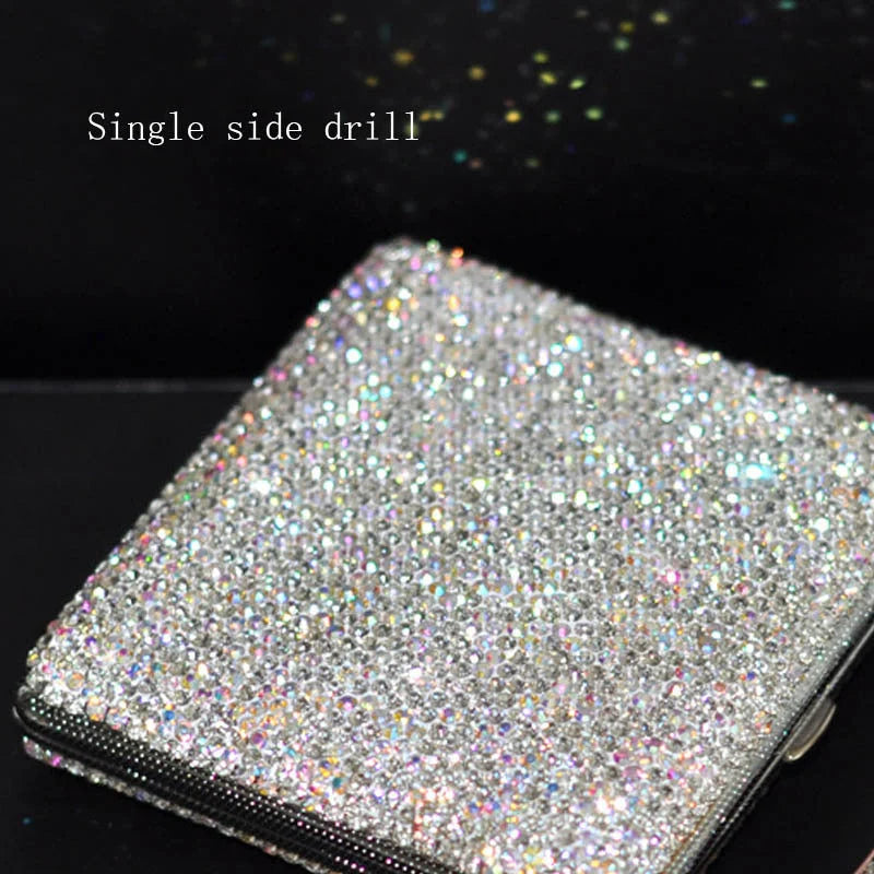 Creative Handmade Diamond Ladies Cigarette Case in white with rhinestone detailing