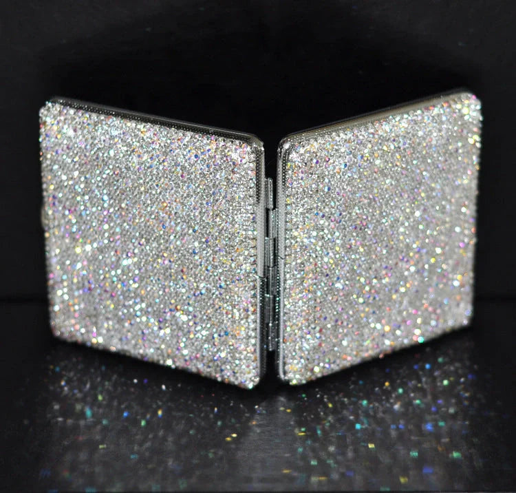Creative Handmade Diamond Ladies Cigarette Case in white with rhinestone detailing
