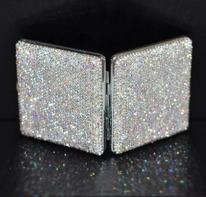 Creative Handmade Diamond Ladies Cigarette Case in white with rhinestone detailing