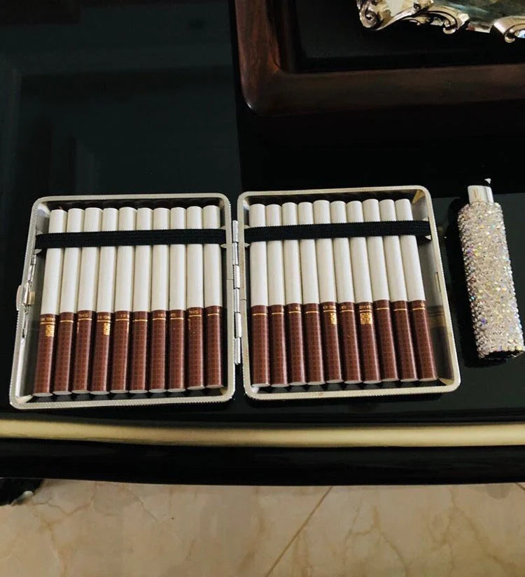 Creative Handmade Diamond Ladies Cigarette Case in white with rhinestone detailing