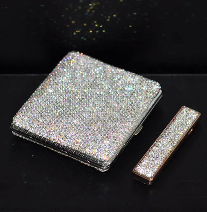 Creative Handmade Diamond Ladies Cigarette Case in white with rhinestone detailing