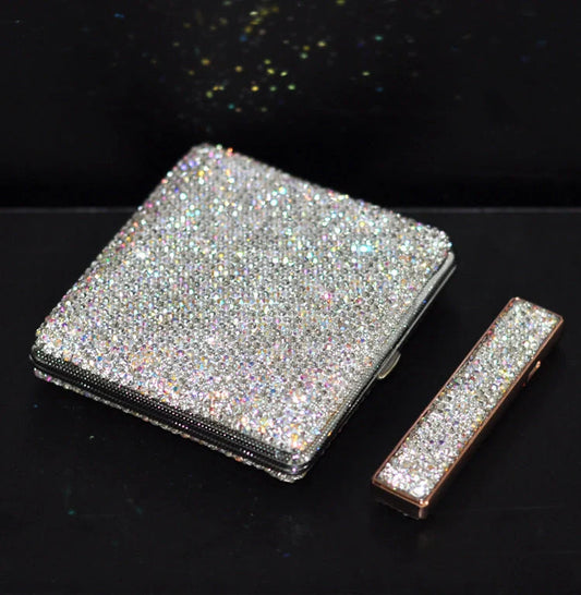 Creative Handmade Diamond Ladies Cigarette Case in white with rhinestone detailing