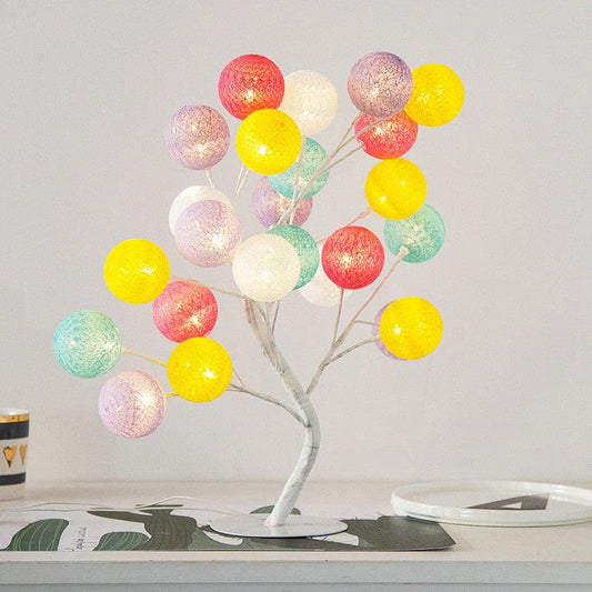 Cosy and enchanting cotton ball tree lamp with adjustable branches and dual power options