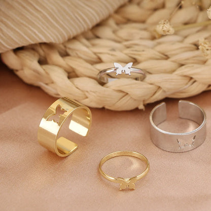 Stylish adjustable butterfly couple rings in punk design, perfect for symbolising love and individuality.