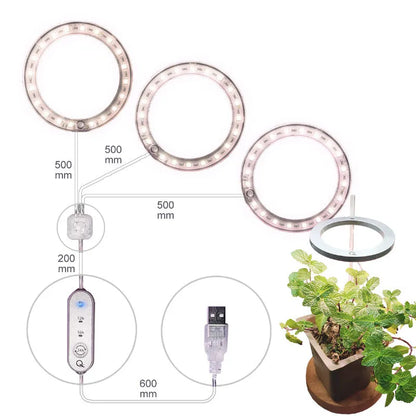 USB LED grow light with angel ring design for indoor plants showing full spectrum lighting