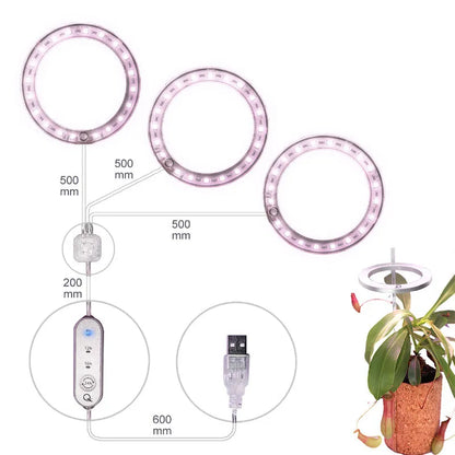 USB LED grow light with angel ring design for indoor plants showing full spectrum lighting