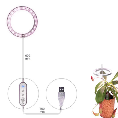 USB LED grow light with angel ring design for indoor plants showing full spectrum lighting