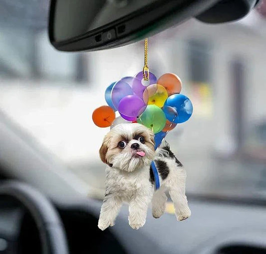 Charming dog-shaped car decoration with vibrant parachute accent, made of durable acrylic for versatile use.