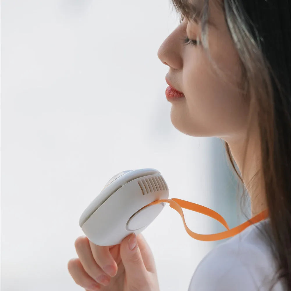White squirrel design USB rechargeable hanging neck fan with three speed settings
