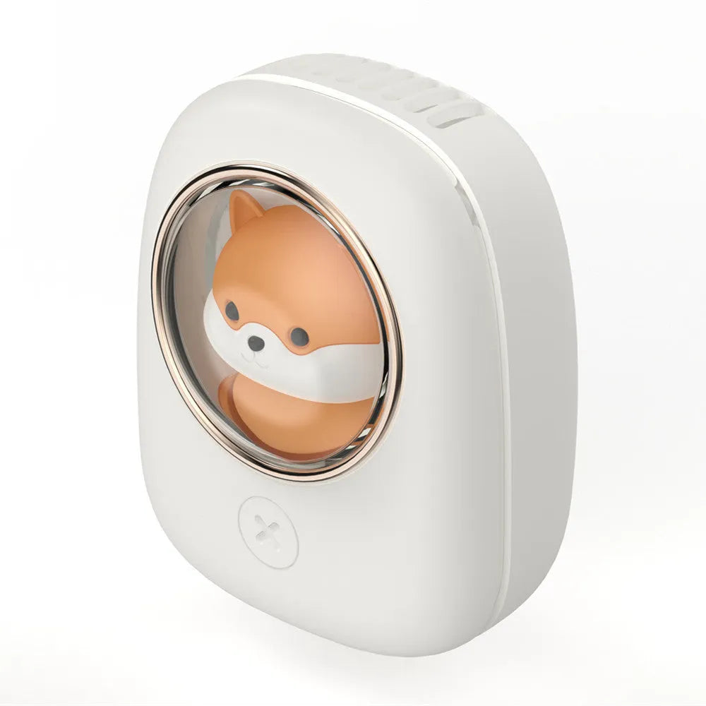White squirrel design USB rechargeable hanging neck fan with three speed settings
