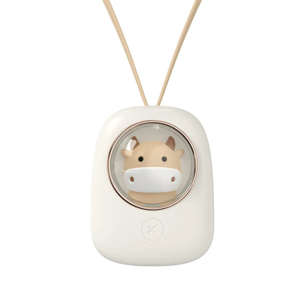 White squirrel design USB rechargeable hanging neck fan with three speed settings