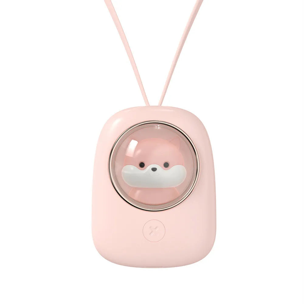 White squirrel design USB rechargeable hanging neck fan with three speed settings