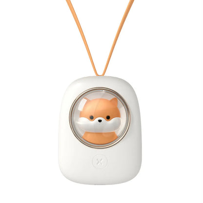 White squirrel design USB rechargeable hanging neck fan with three speed settings