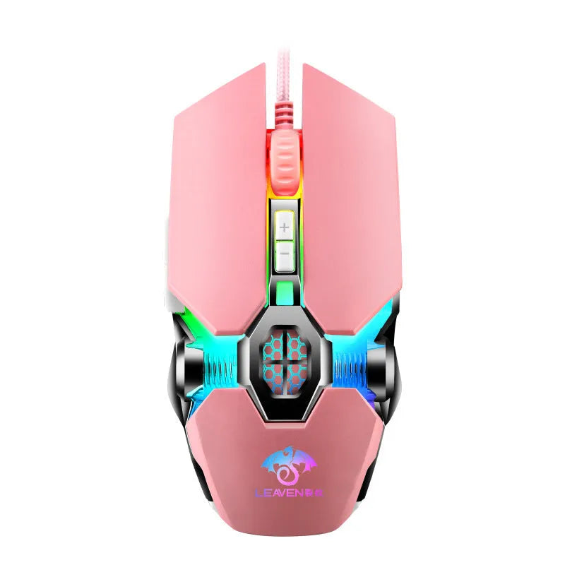 USB wired gaming mouse with RGB, 4000 DPI sensor, 7 buttons, four-way wheel, 1.5m cable, black or pink or white