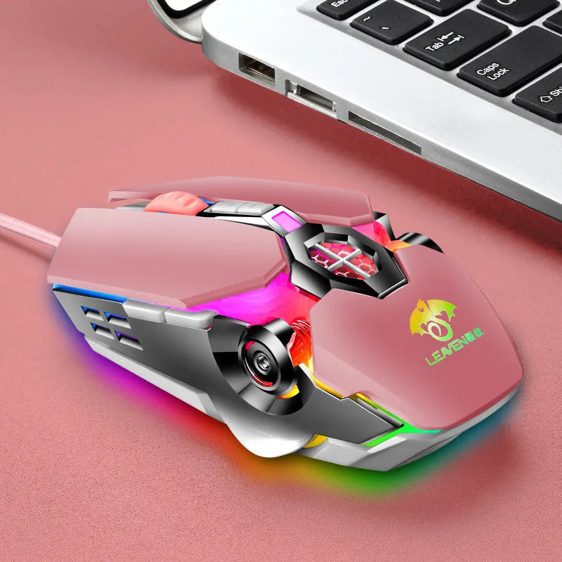 USB wired gaming mouse with RGB, 4000 DPI sensor, 7 buttons, four-way wheel, 1.5m cable, black or pink or white