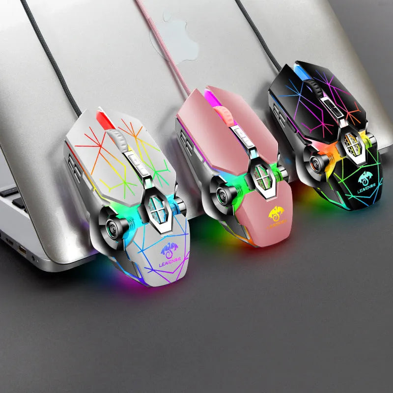 USB wired gaming mouse with RGB, 4000 DPI sensor, 7 buttons, four-way wheel, 1.5m cable, black or pink or white