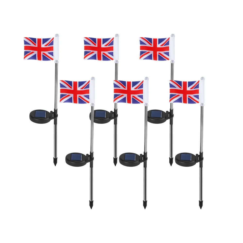 Solar garden flag light with American flag design on stainless steel pole, 34cm tall