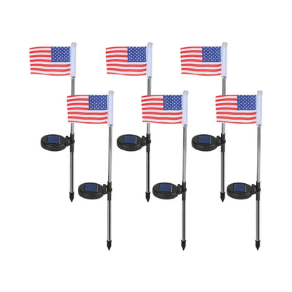 Solar garden flag light with American flag design on stainless steel pole, 34cm tall