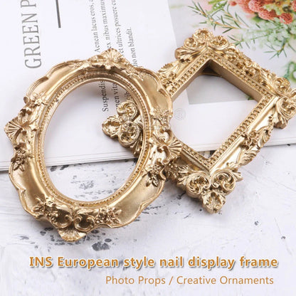 Golden retro photo frame for jewelry and art display in Nordic style