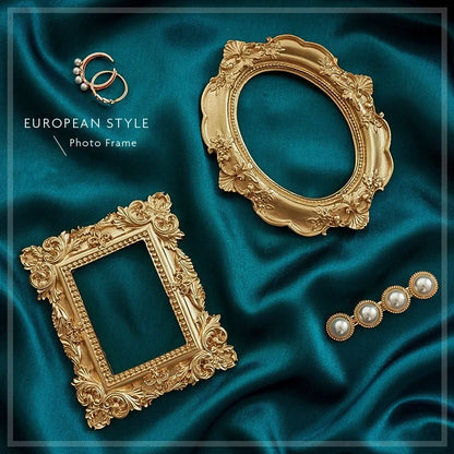 Golden retro photo frame for jewelry and art display in Nordic style