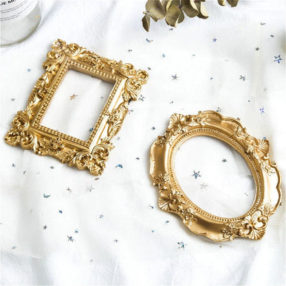 Golden retro photo frame for jewelry and art display in Nordic style