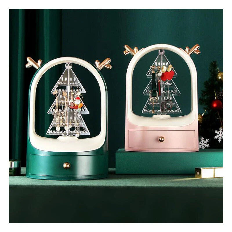 Elegant jewellery organiser with starry sky design, offering rotating display and ample storage for earrings, necklaces, and other treasures